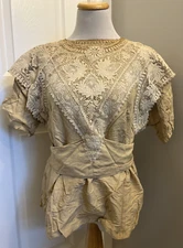 Antique c. 1900 Edwardian Ecru Crochet Tatting Lace Ladies Bodice Top Blouse