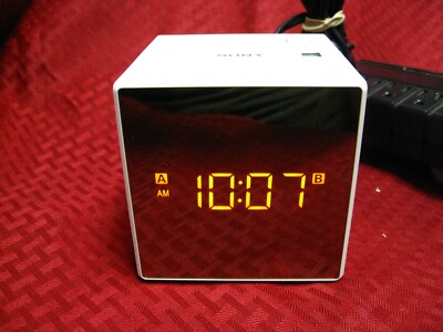 Sony ICF-C1T LED Cube Alarm Clock Radio with Dual Alarms - White