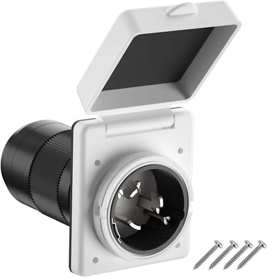 American Motorhome RV 110 Volt 50amp 3 Pin Exterior Hook Up Socket White
