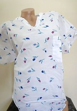 Best Medical V Neck Scrub Top W/ Top Pocket Tulip Flower Print Sz Small  Medium