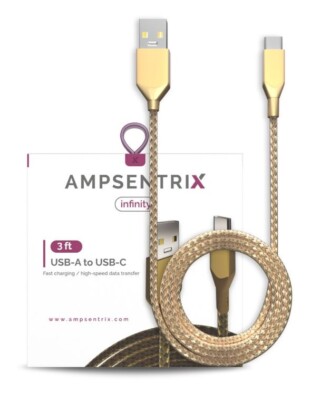 Ampsentrix 100 Watt-3 ft High Speed Charging USB Type C To USB Type A Cable 5V