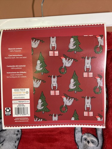 Holiday Time Velvet Plush Christmas Throw 50 x 60 Red Sloth-Polyester-Brand New! - Picture 5 of 7