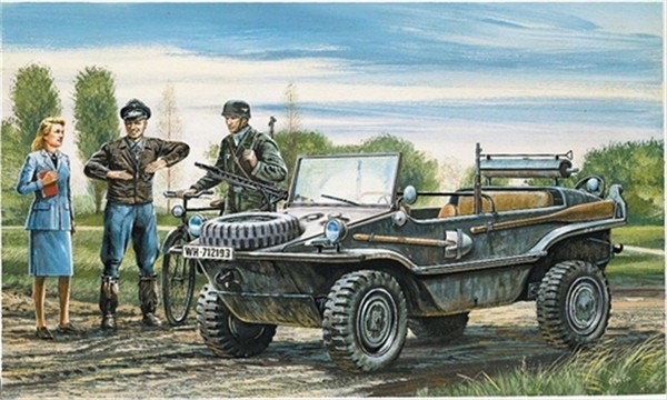 0313 Italeri 1:35 Kfz. 69 Schwimmwagen Mit Figuren, Wwii, Modellbausatz Unbemalt-image