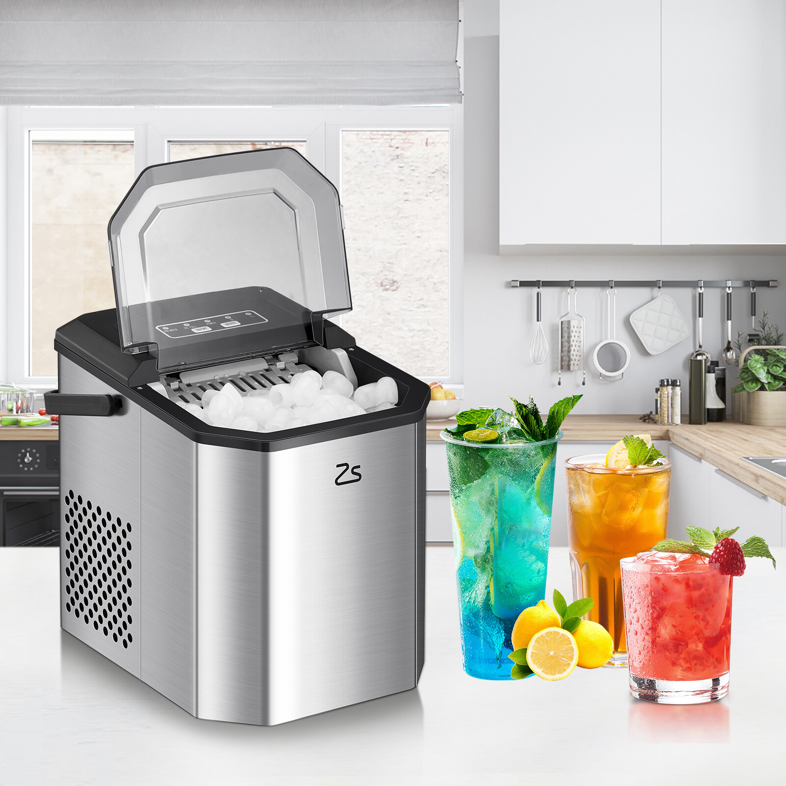 Portable Ice Machine Countertop 26Lbs/Day with Ice Scoop Self-Cleaning Functions-image