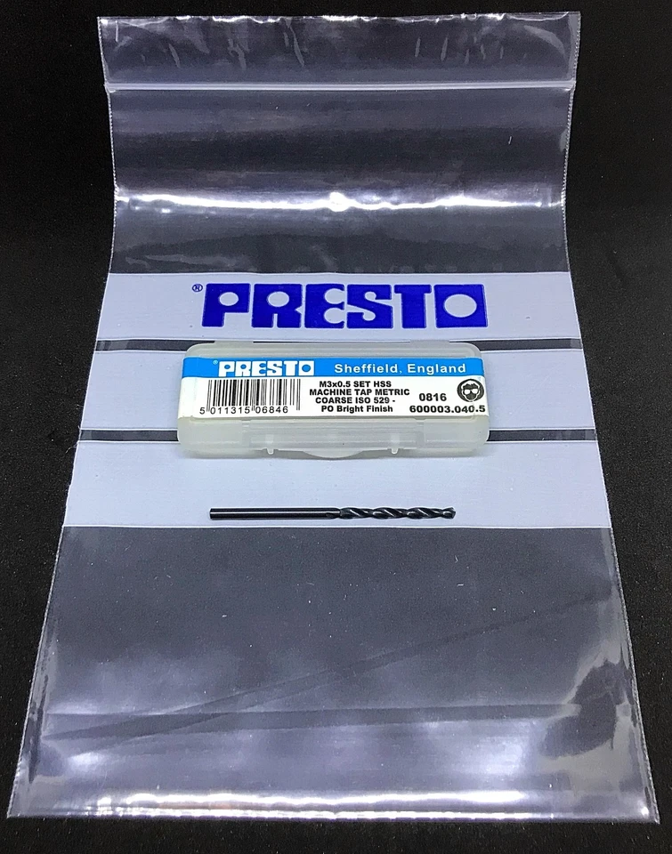 Presto 3 Piece HSS Tap Set Include Taper/Second/Plug with Tapping Drill Size