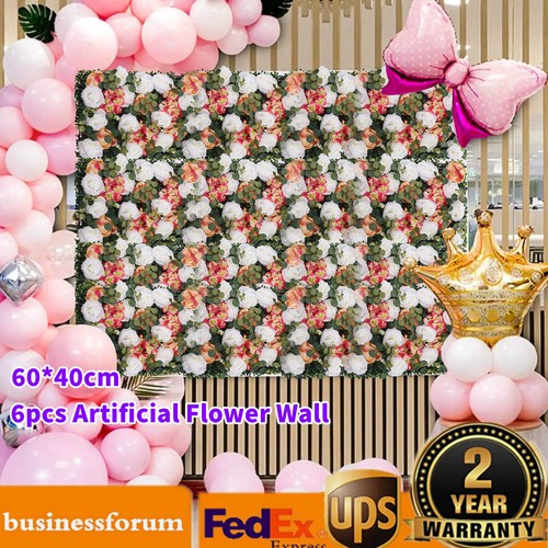 6*Artificial Flower Wall Rose Panel Romantic Wedding Floral Ornament Pink &White