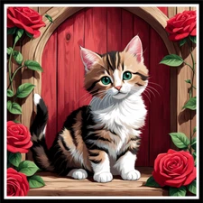 30 Custom Kitten & Roses Personalized Address Labels