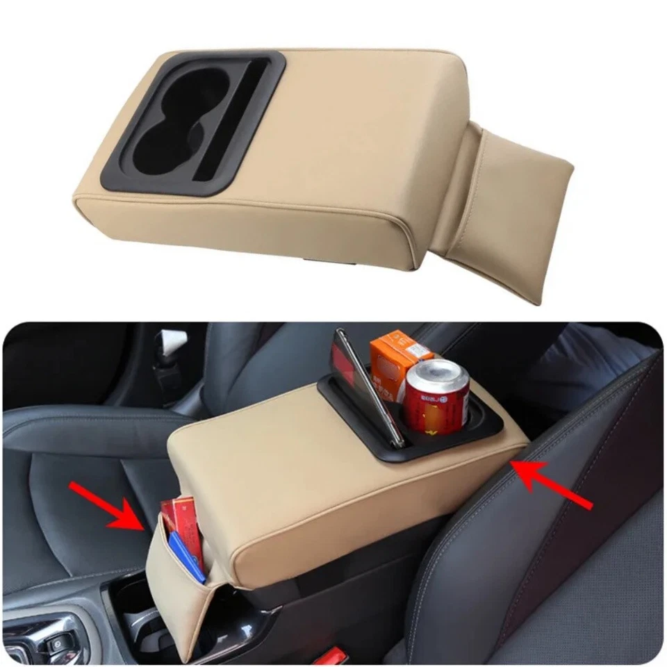 Cojín reposabrazos universal para consola central de coche con taza y soporte para teléfono Foto 3 de 4