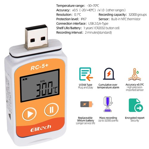 RC-5/RC-5+ USB Data Logger Datalogger Recorder for Refrigeration Cold Transport - 第 2/16 張圖片