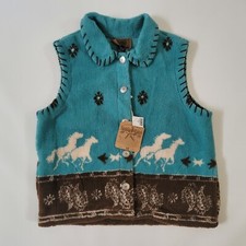 Saddle Ridge Vest Women's Roughrider Size Medium Blue Brown Horses