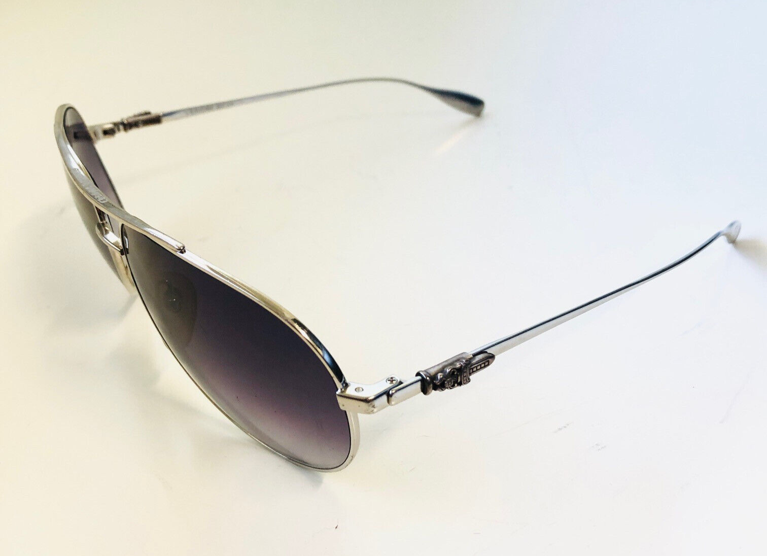 Chrome Hearts Stains IV Aviators Men's Sunglasses Silver Frames Purple