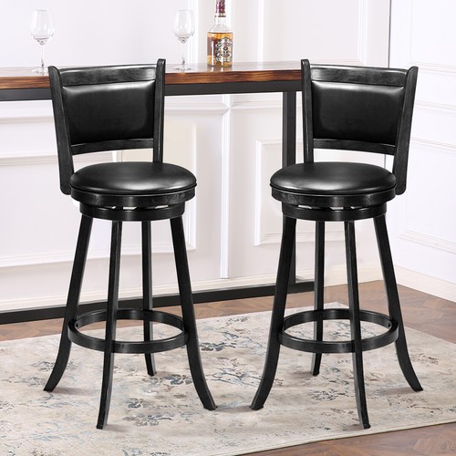 Costway 2 PCS 29" Swivel Bar Stool Wood Counter Height Dining Chair Black - Picture 3 of 8