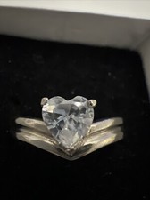 925 Sterling Silver Heart Cz Engagement Promise Ring Size 8.5 Vintage