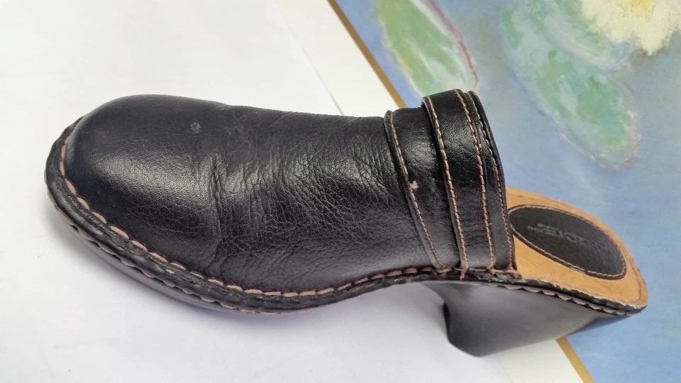 CHEROKEE MUJER TALLA 9 CUERO NEGRO MULAS ZUECOS TACONES Foto 3 de 4