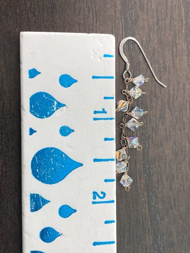 Crystal Cluster Dangle Iridescent Clear Bead French Hook Silvertone Earrings - Picture 5 of 5