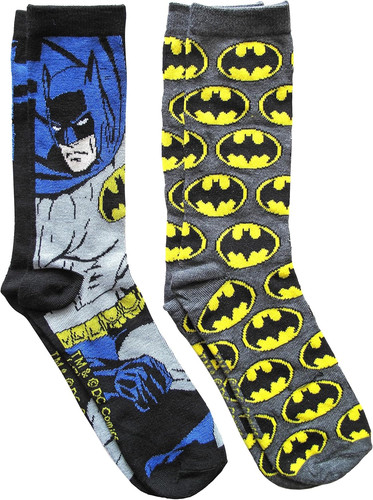 DC Comics Batman Grey Pattern Men'S Crew Socks 2 Pair Pack Shoe Size 6-12