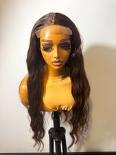 Lace Front Wig Human Hair Dark Brown Wavy Body Wave Middle Part 21-30in Women