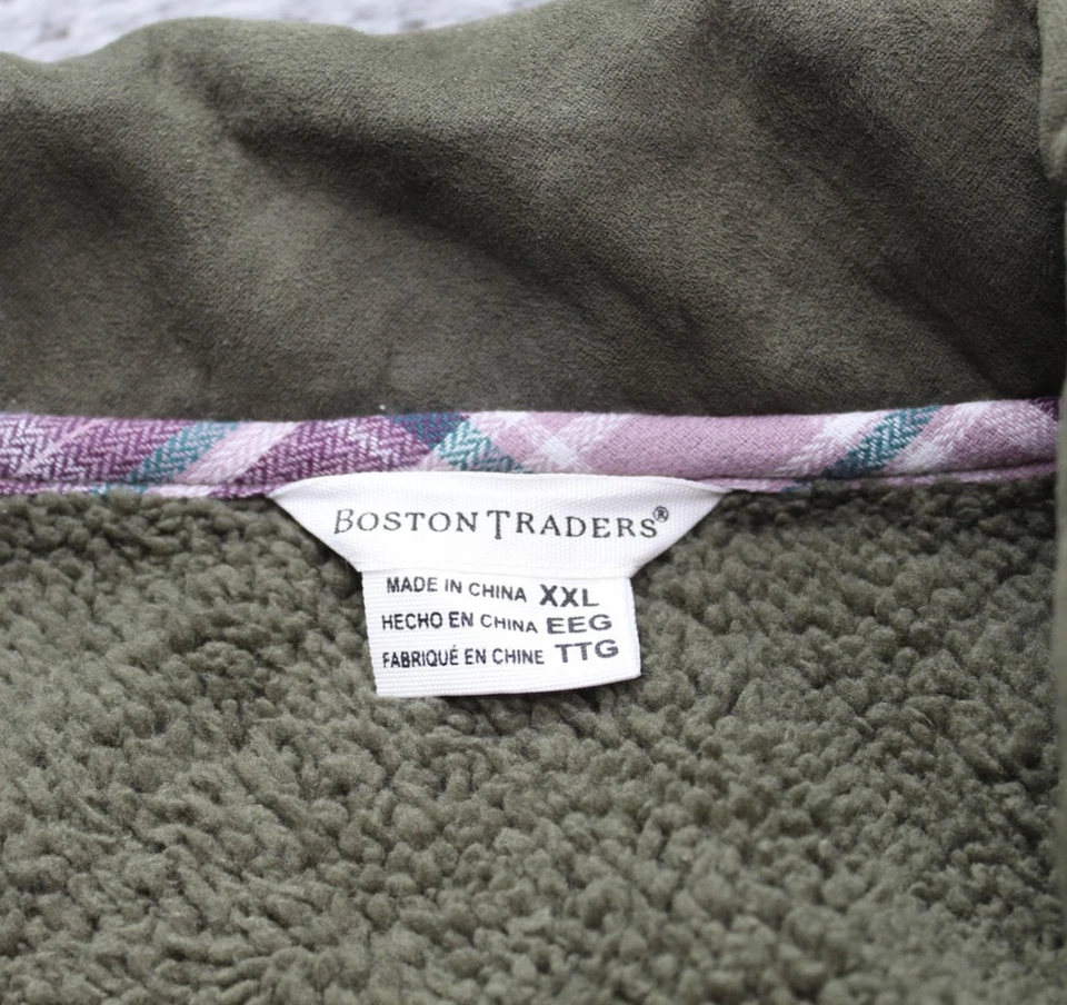 Boston Traders Jacket Mens 2XL XXL Green Sherpa Lined Faux Fur Utility Coat Warm - Image 3 of 4