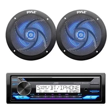 Marine Bluetooth AM/FM CD Radio, 2x 5.25" 180W Blue Flash LED Speakers (Black)