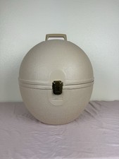 Vintage Hard Shell Wig Hat Travel Case Cream Ivory Handle Made USA MCM DECOR EGG