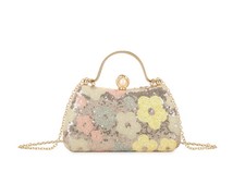 Women's Floral Sequin Clutch Bag Hard Case Evening Party Bridal Wedding Handbag