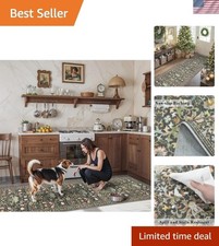 Chic  Washable 2x8 Green Hallway Runner Rug - Water-Resistant  Stain-Proof