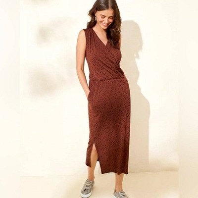 Garnet Hill Everyday Knit Midi Dress in Brown Animal Print size medium