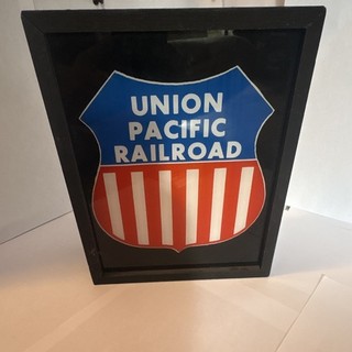 Union Pacific Railroad Shield Logo Lighted Sign Black Frame Plug In