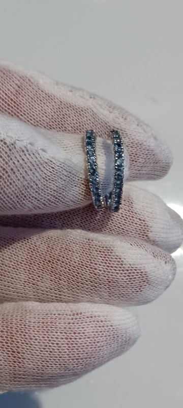 Vintage Ster.silver925  Genuine Blue Topazes  Hoop Earrings,signed