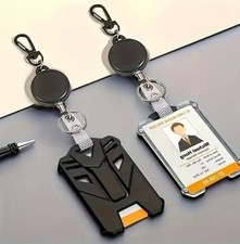 2 Pack Retractable Keychain with ID Card Holder, Heavy Duty Carabiner Badge Hold