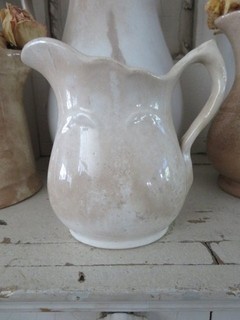 Heavily STAINED CRAZED All White Ironstone Embossed HEART PITCHER Fabulous