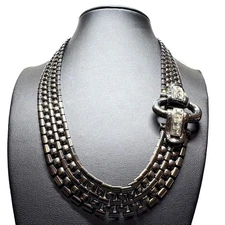 GIVENCHY Necklace Multi-Row Chain Sculptural Side Ornament Silver L-46cm