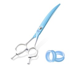 Curved Dog Grooming Scissors Blue to White Gradient 440C Stainless Steel Pet ...
