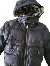 Authentic BURBERRY Kids Puffer Jacket Size 3Y Black Removable Hood Iconic Plaid