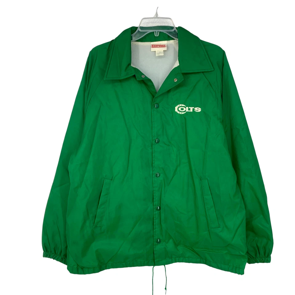 Vtg 1980's Hartwell Sz L Green Lined Arlington TX Colts Windbreaker Coach Jacket - Image 2 of 4