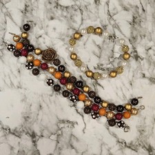 Kids Chunky Bead Necklace Lot Fall Colors Toggle Closure 4pc
