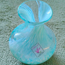 Caithness Blue & White Swirl Pattern Art Glass Vase