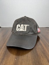 CAT Caterpillar Strapback Hat American Flag Patch Dark Brown Baseball Cap