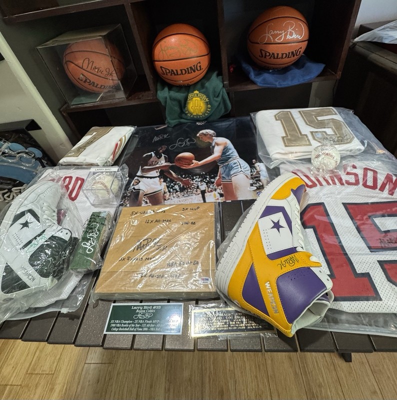 Magic Johnson Larry Bird Autographed Lot 15 Autos Gold USA Jerseys Photos Balls