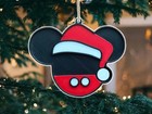 2 Pcs Christmas Mickey Mouse Santa Tree Ornaments Festive Plastic Hanging Decor