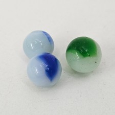 3 Vintage Akro Agate Moss Patch Marbles Green Marble and Blue NM HTF