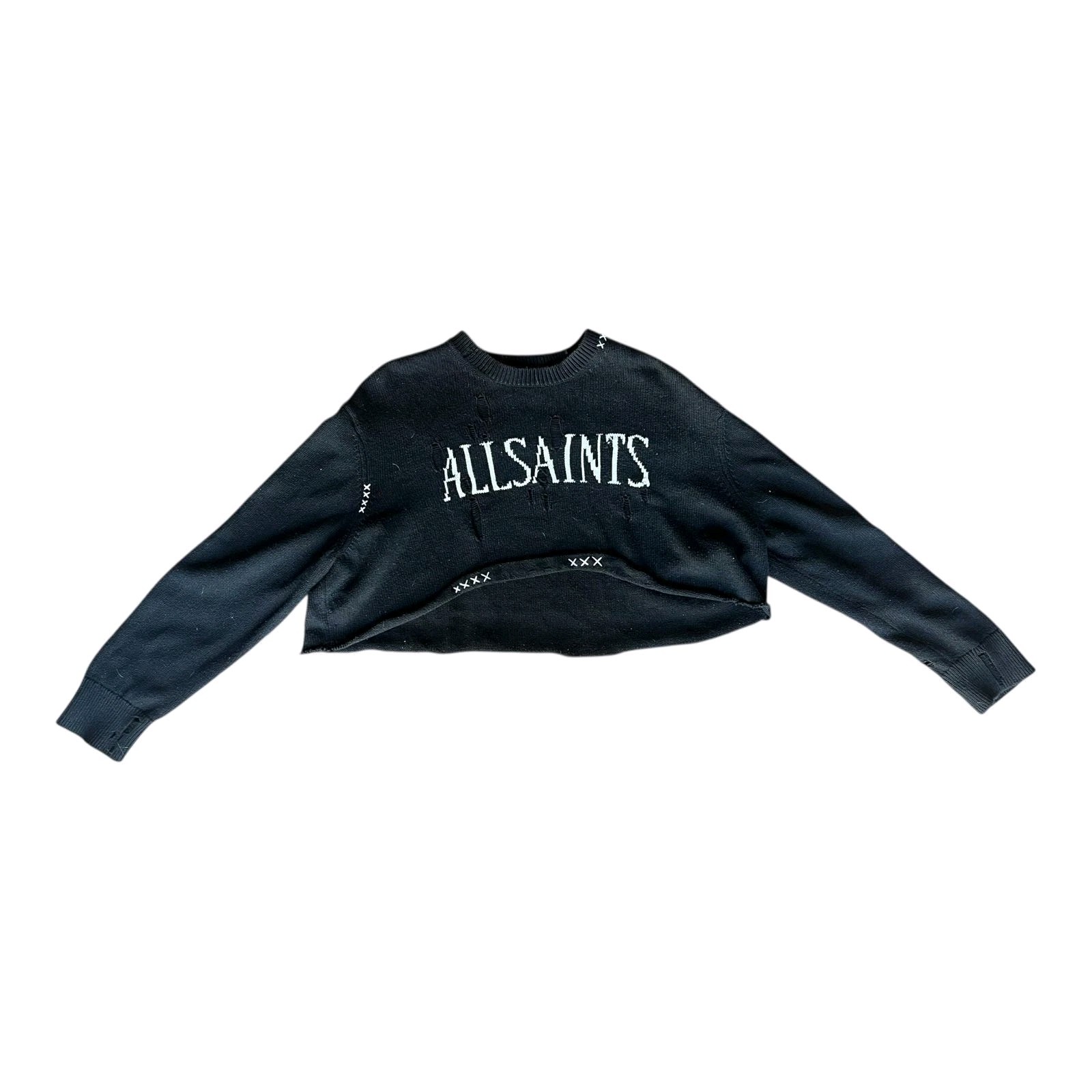 AllSaints Split Logo Cotton Pullover Sweater Crop… - image 1