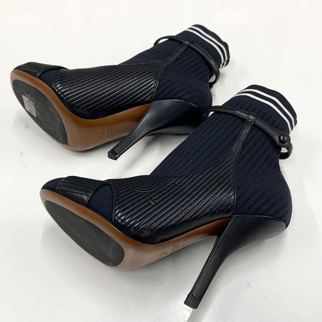 FENDI Short Boots Shoes Logo EU 36 US 6 Fabric Leather Black Authentic thumbnail 16