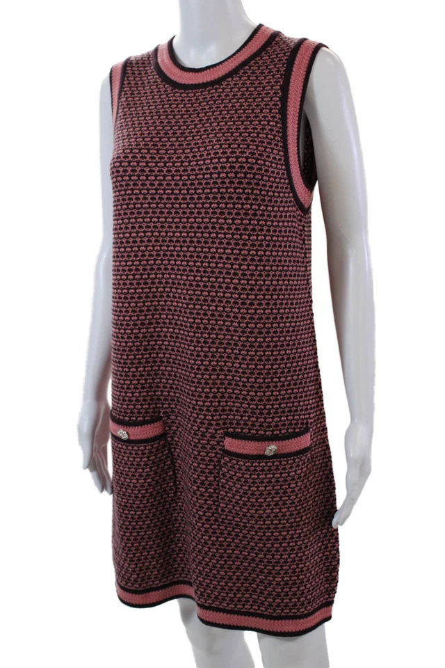Chanel Mujer Cuello Redondo Cachemira Tejido Mini Bolsillo Vestido Rosa Púrpura FR 40 23A Foto 2 de 4