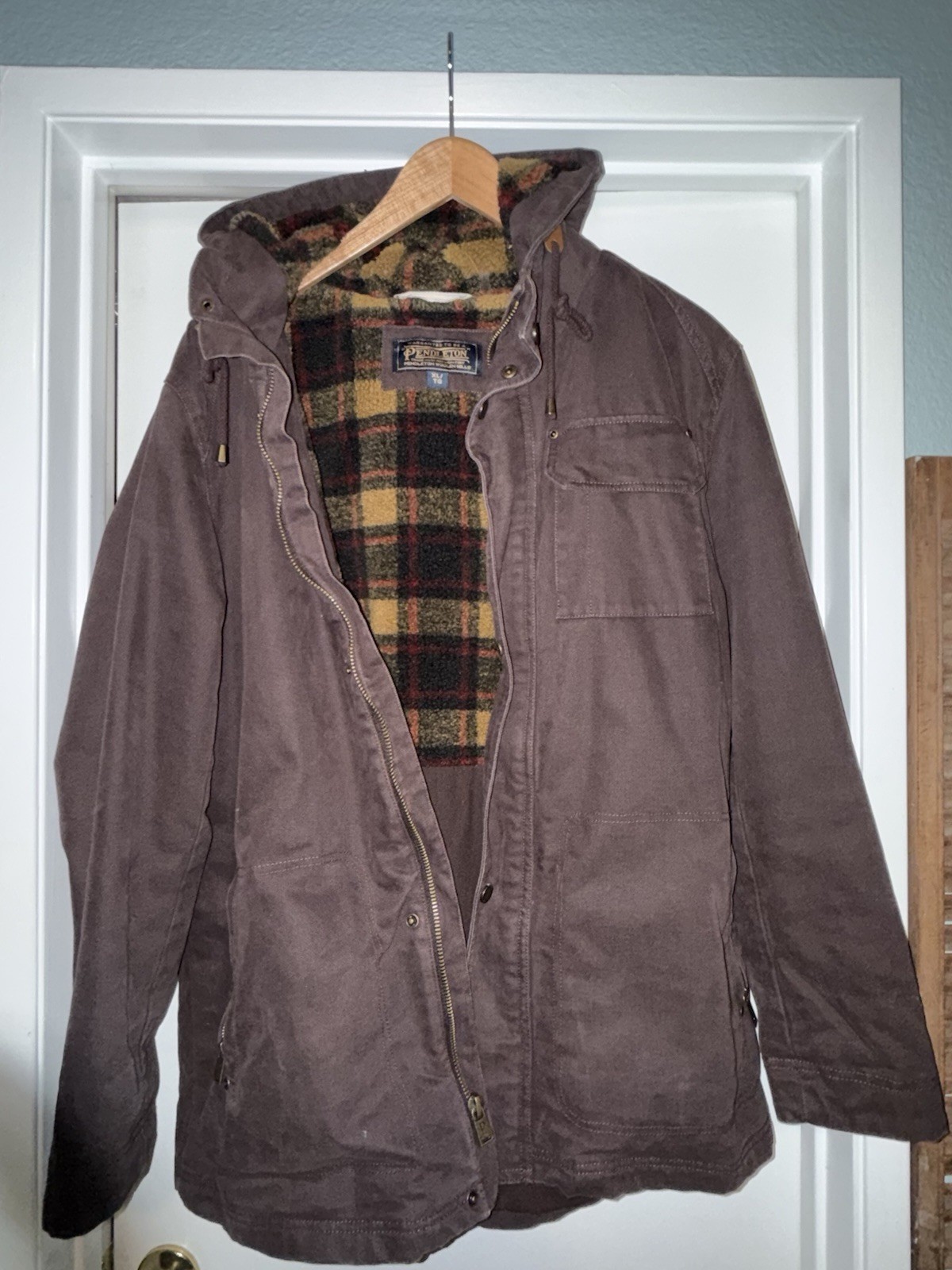 Pendleton Hooded Lined Canvas Jacket Brown XL Mid… - image 1