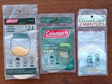 3 Packages NOS/New Coleman #21 Sock Style Mantles 21A104T, 912/01 Gas Lanterns