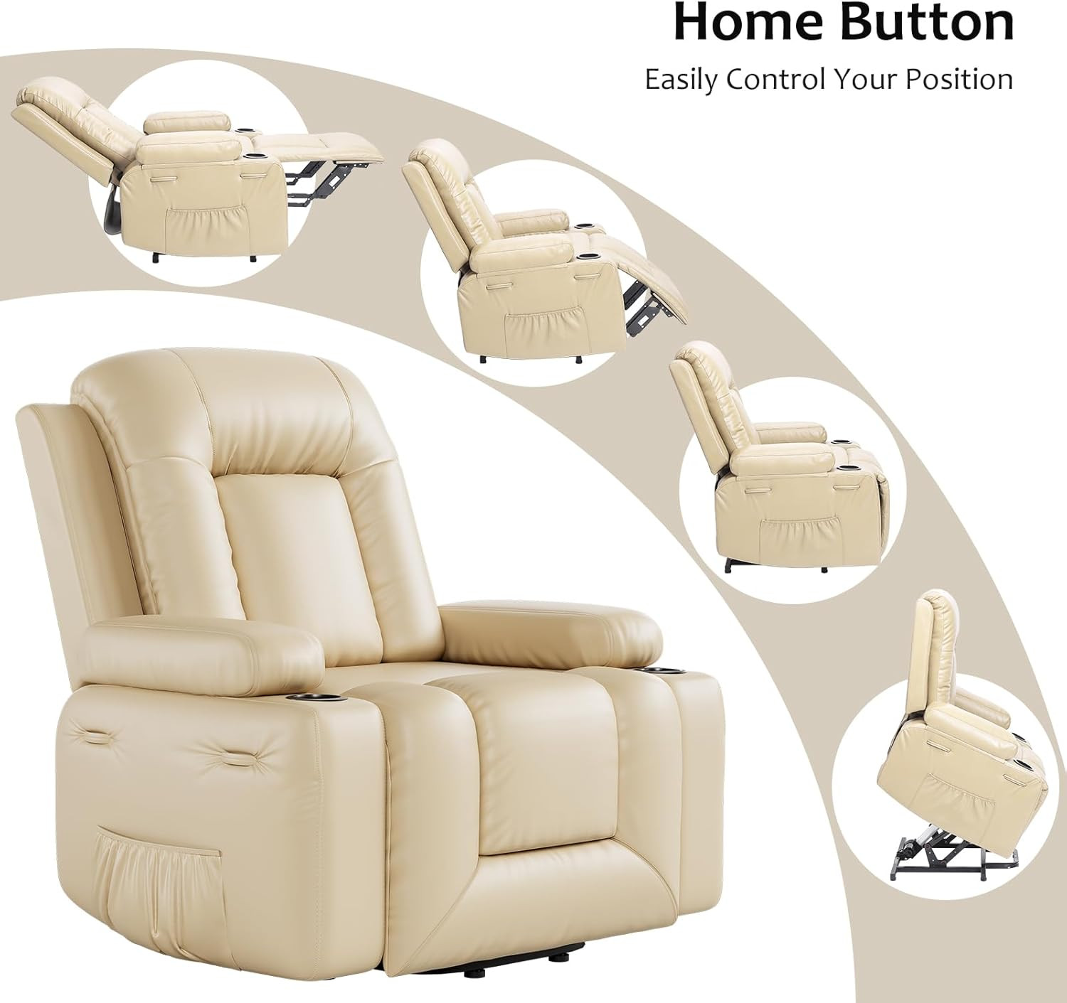 PU Leather Power Lift Recliner Chair, Faux Leather Recliner Chair Sofa with Mass