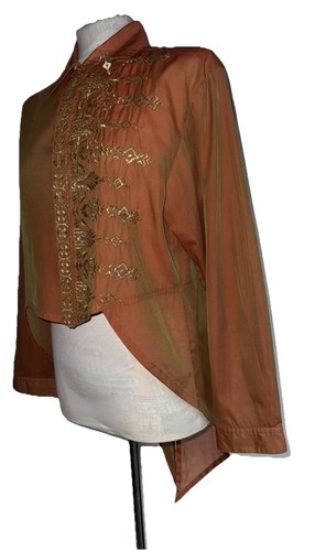 Kansai Yamamoto, KANSAI YAMAMOTO O2 1990'S VINTAGE TAIL BLOUSE ORANGE-GOLD STITCH SIZE M