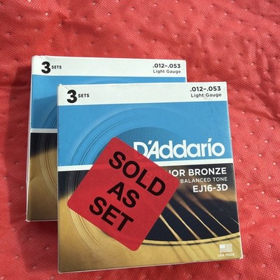 D'Addario EJ16-3D Phosphor Bronze Light Acoustic Guitar Strings 6 Sets EJ16