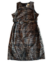 Michael Kors NWT Women's 14 Camel & Black Tiger Print Sleeveless Sheath Dress
